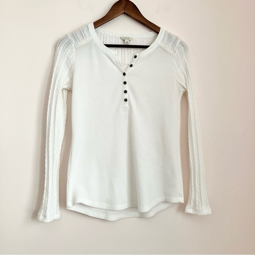 White Long Sleeve Henley Top